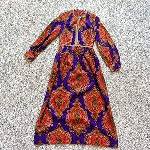 Vintage Lori Till Purple, Red and Gold Trim Maxi Dress